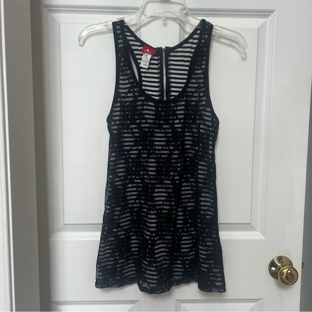 Mint Black and White Lace Tank Top